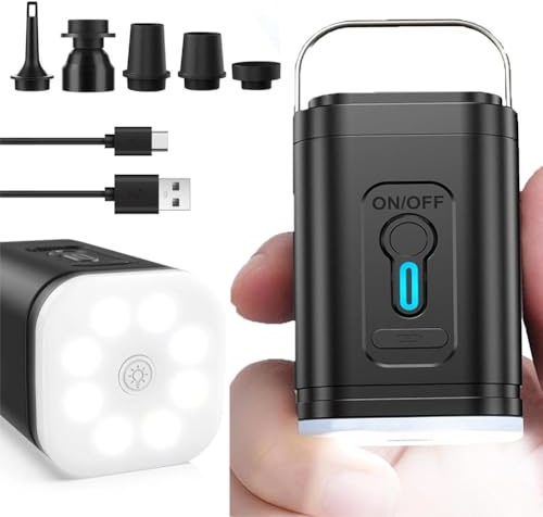 Zooma Elektrische Luftpumpe mit Akku, Tragbare Elektrische Pumpe Erweiterte Mini Multifunktionsluftpumpe mit 5 Luftdüse für aufblasbare Matratze, Sofa, Luftmatratze Pool, Boot, Schwimmring