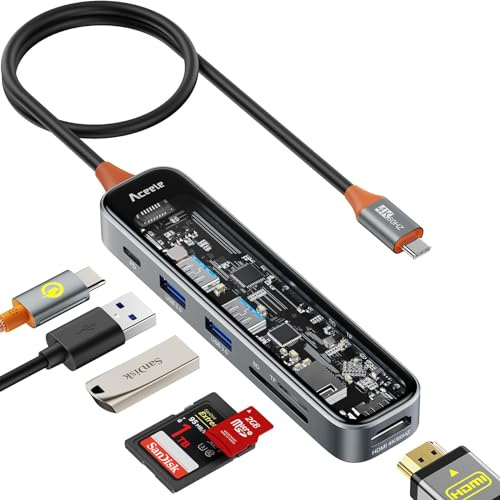 Aceele USB C Hub 3.0 Splitter mit 4K 60HZ HDMI, 2 USB 3.0 Anschlüsse, SD/TF Kartenleser und 100W PD, 30cm langem Kabel, 6-in-1-Typ-C Multiport Adapter für MacBook Pro/Air, Laptop und mehr Typ-C-Geräte