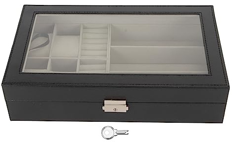 YUYTE Joyero para Hombre, Organizador de Almacenamiento de Anillos de Gafas de Reloj, Joyero Versátil con Decoración de Metal, Caja de Reloj para Tocador