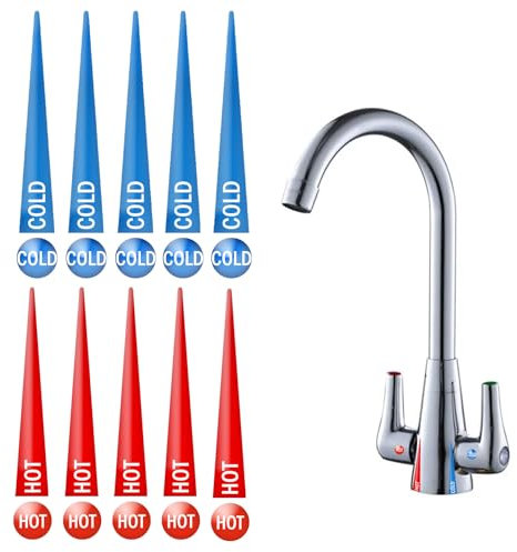 Adesivi autoadesivi epossidici per rubinetto dell'acqua calda e fredda, 10 etichette calde e 10 etichette fredde per cucina, bagno, rubinetto, doccia, rosetta
