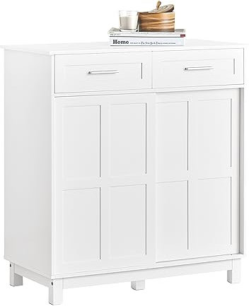 SoBuy Meuble de Rangement Meuble d’entrée Meuble à Chaussures Armoire Multi-rangements pour Couloir, Entrée, Salon, Cuisine, avec 2 Tiroirs et 2 Portes Coulissantes, 80x40x85 cm, FSB84-W