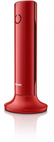 Philips DECT M4501R/34 - Telefono Fisso Cordless, Display LCD da 1,6'', Retroilluminazione, Vivavoce Integrato, Suono HQ, Sottile e compatto - Rosso (Compatibile: ES, IT, FR)