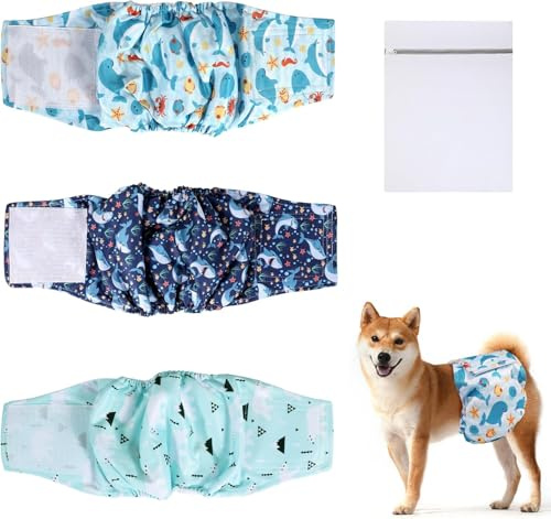 3 Packs Pañales para Perros Hembra,Pañales Lavables Super Absorbentes para Perros,Reutilizables, para Macho,Vientre Bandas para Perro Pequeños Medianos Grandes (M)