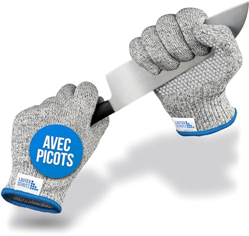 LAUTER SCHUTZ 1 par Premium skärskyddshandskar med noppor – hög komfort och stretchmaterial – nivå C-skärskydd, storlek S till XXL (XL, vuxna)