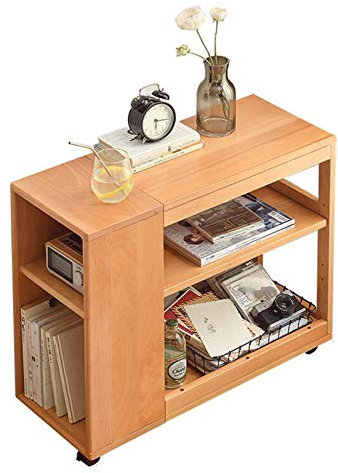 Side Table Rechteckiger Rechteckiger 3-Lagen-Beistelltisch Aus Massivholz, 4 Riemenscheibe Beweglich, Sofa Seitenschrank, Wohnzimmer Beistelltisch, 2 Farben Side Table ( Color : Wood , Size : 27.55*11