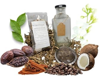 Kit Rhum arrangé - Kit Gin arrangé - DIY (Do It Yourself) - Parfum Exotique (Fèves de Cacao, Grains de café, Cannelle entière, Noix de Coco, Feuilles de bigaradier, pétales de Fleurs d’oranger)