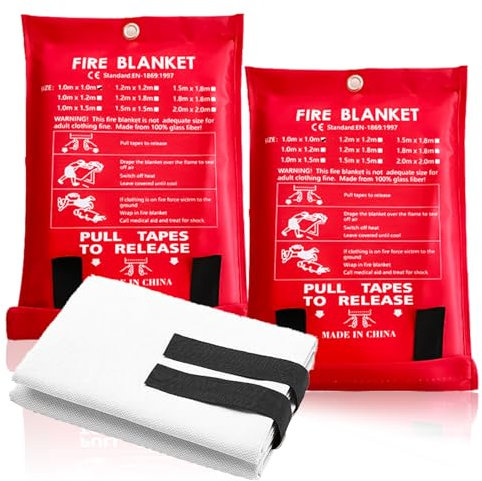 HOMURY 2 Stück Premium Löschdecke: 100 * 100 cm Löschdecke für Küche, Brandschutzdecke aus Glasfasertücher, Notfallüberlebenskit für Küche, Kamin, Grill, Auto, Camping, Auch für Fettbrände