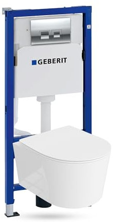 Lavita Duofix Basic Vorwandelement + Wand Tiefspül WC Loso Weiß Spülrandlos + WC Sitz + Bedienplatte Delta 25 Verchromt Knopf Komplettset Unterputz Spülkasten Toilette Komplett Sett WC