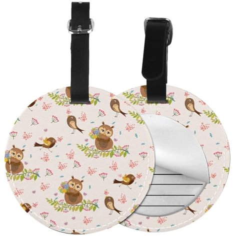 Runder Gepäckanhänger, Mikrofaser-PU-Leder, Gepäckanhänger für Kreuzfahrtschiffe, Kofferanhänger, niedlicher Eulen-Druck, Sichtschutz, ID-Etikett (1 Pack/2 Stück/4 Stück)