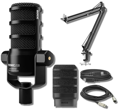 Rode PodMic USB Dynamic Broadcast Microphone with StreamEye BOOMARM1 Microphone Boom Arm and 10' XLR Cable
