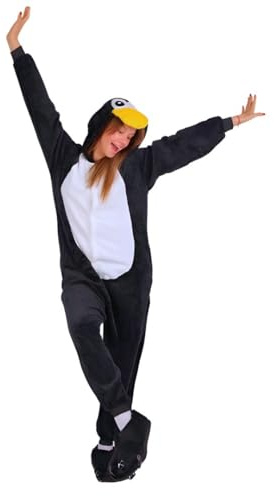 nerd hunters Onesie dräkt för vuxna – plysch kigurumi pyjamas, unisex djurkostym, storlekar S–XL, pingvin, S