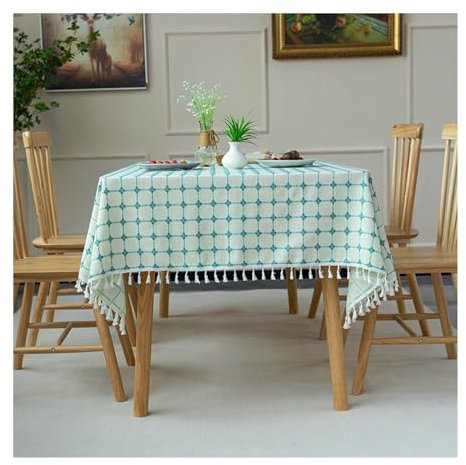 BCughia Tischdecke 110x110 Quadratisch, Tischdecke Abwaschbar Modern Polyester Karomuster Tischdecke für Küche,Esszimmer,Tischdekoration, Hellblau