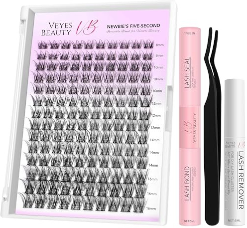 VEYESBEAUTY Wimpern Extensions Set Cluster Lash Extension LuxeBold 8-16mm | Newbie's Five-Second Wimperncluster Wispy Cluster Lashes DIY Cluster Wimpern Falsche Wimpern Lash Bond And Seal