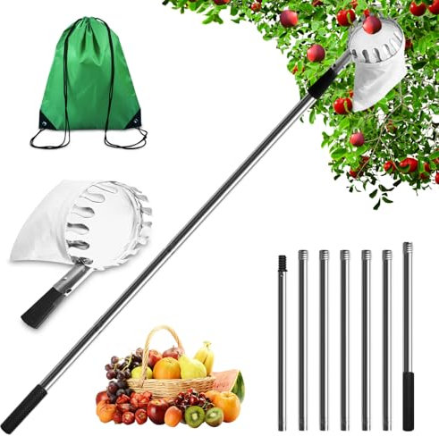 Obstpflücker Diameter 16 cm, 2.8M Apfelpflücker mit Teleskopstiel, Kirschenpflücker mit Baumwollbeutel, Aluminium Kirschenpflücker für Die Ernteernte Apfel-Kirschen, Zitrus, Birnen, Pfirsich Usw