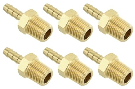 QUARKZMAN 6 Pièces Raccords de Tuyau en Laiton 1/8 Barbx1/8 Mâle NPT | Raccord de Tuyau en Laiton pour Eau Carburant Air