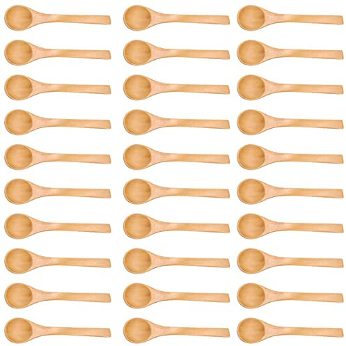 30 Stück kleine Holzlöffel, hölzerner Kinderlöffel, Gewürzlöffel, Fütterlöffel, winzige Löffel, kleine Honig-Teelöffel, Salzlöffel, Küchengewürzwerkzeug für Honig, Eiscreme, Gewürzgläser