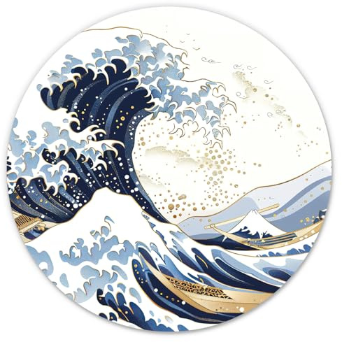 younikat Mauspad mit der großen Welle Motiv I Ø 22 cm rund I Mousepad in Standard-Größe I rutschfest I Japanisch Blau I dv1459