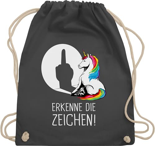 Turnbeutel Rucksack - Taschen - Lustiger Einhorn Spruch Erkenne die Zeichen | Cooles Unicorn Geschenk Einhörner Sprüche witzig - Unisize - Dunkelgrau - kinder einhörnern erkene unicorns motiv