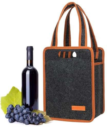 Generisch Weinflaschentasche Filz | Tragbare Weintragetasche für 6 Flaschen | Schutz für Flaschen, Tragbar | Unisex-Erwachsene | 24 x 18 x 33 cm | Felt (Solid Color)