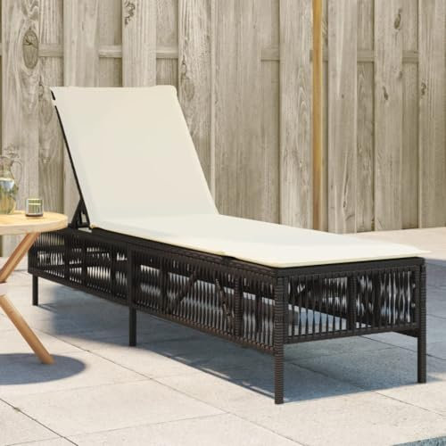 Homgoday Sonnenliege mit braunem Kissen aus Polyrattan, Sonnenliegen, Schlafsofa, Pool-Liege, Gartenliege Model4002738