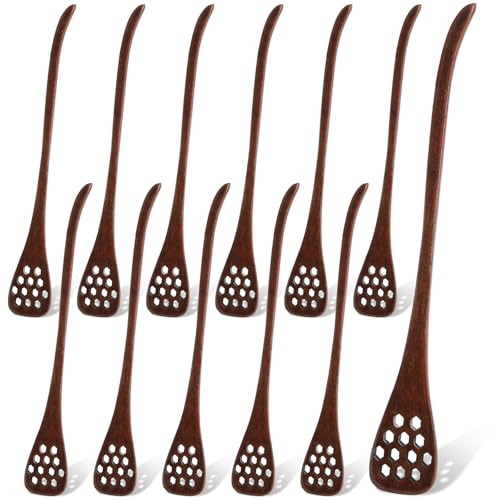 Cididu 12 Pack Wood Honey Dipper, Honey Spoon Sticks, Honey Mixing Stirrers for Tea Coffee, Honey Comb Sticks with Long Handle, Reusable Honey Wand Syrup Dippers for Home Kitchen Party, Food Safe, 7''