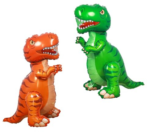 Koboko XXL Dino Luftballon Geburtstag, 2 Stück Stehend Dino Folienballon | Dino Geburtstag Deko Ballon, Dinosaurier Geburtstagsdeko Luftballons für Kinder Erwachsene Dschungel Jurassic Party Deko