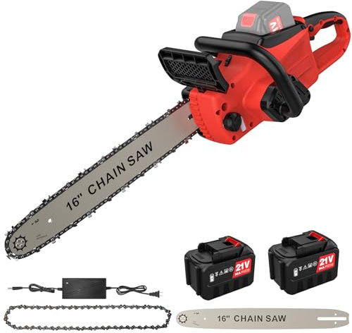 Motosierra inalámbrica de 16 pulgadas, motosierra eléctrica con batería de 4500 mAh x 2, sin escobillas motosierra a batería, ligera y compacta, para corte de madera