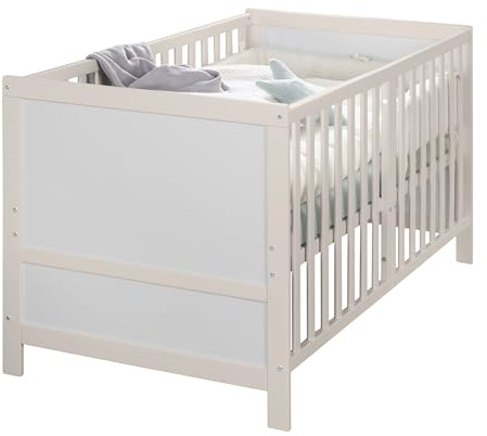 roba Babybett EASY SLEEP 70 x 140 cm inkl. Umbauecken + Matratze safe asleep Roll Air - Mitwachsendes Gitterbett 3-fach höhenverstellbar - 3 Schlupfsprossen - Hellgrau