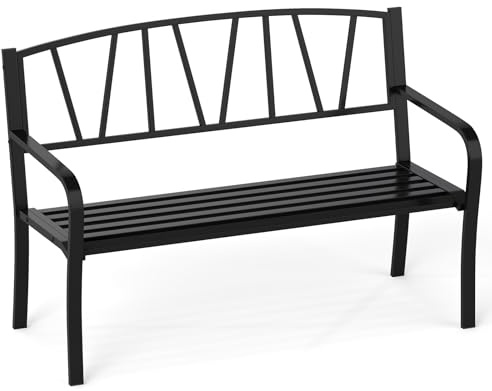 COSTWAY Gartenbank Metall, wetterfeste Sitzbank für 2 Sitzer, Parkbank mit Rückenlehne & Armlehne, Metallbank bis 300 kg belastbar, Eisenbank für Garten, Terrasse, Balkon, 128 x 60 x 86 cm