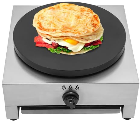 JINHZIXIU 16Inch Gas Crepe Maker Commercial Pancake Maker Stainless Steel Flat Plate Crepe Griddle Pancake Making Machine with Drawer & Scraper for Restaurant, Canteen