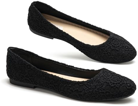 GLAMORA Bailarinas Encaje Mujer Manoletinas Zapatos Planos Punta Fina Calzado Ligero Cómodo Primavera Verano Floral Slip On Suela Flexible Transpirable bk-40