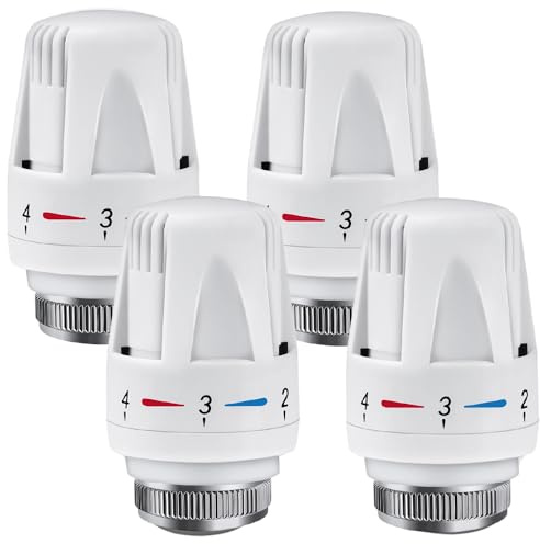 Rppiup Thermostatkopf, 4 Stück Heizungsthermostat Heizkörperthermostat Thermostatkopf Heizungsregler, Heizkörperventil für Gewinde M30x1,5, Thermostat Heizung, Thermostat-Kopf für Büro Zuhause