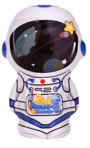 Accentra 2-i-1 duschgel TAKE ME TO THE MOON för kropp och hår - Dusch- och schampovård i en dekorativ astronautflaska, duschgel med astronautdesign, 400 ml, doft: Ocean, presentidé för barn, pojkar