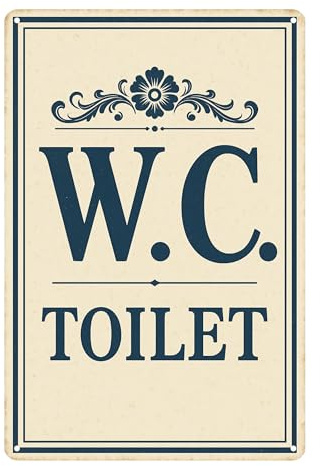 AstraDesign Blechschild „W.C. Toilet“ – elegantes Toilettenschild 20x30 cm – Metallschild im Vintage-Stil – UV-beständig – Deko-Schild für Bad, Gäste-WC, Restaurant oder Café