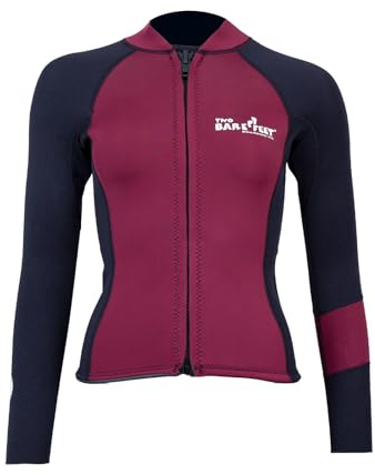 Two Bare Feet Women's Harmony 3mm Neoprene Wetsuit Jacket – Front Zip Thermal Surf Top for Swimming, Paddleboarding & Watersports (Black/Burgundy, M)