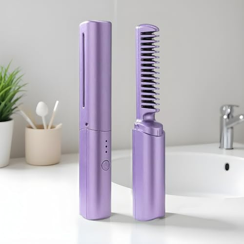 Ceramic Hairdressing Comb, Frizz Free Hair, 3 Levels, Portable Cordless Styling Tool, USB Rechargeable Smoothing Hair Brush, for Travel Festival Salon Wedding Bridal Spa