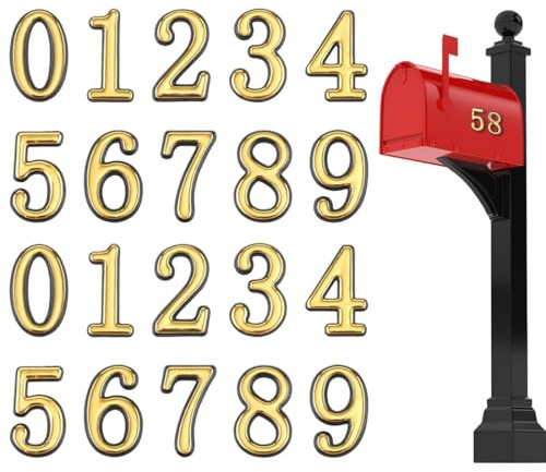 KAHZOR 20 pièces Numero de Maison Exterieur, Numero Boite aux Lettres, 0-9 Numéros Boîte aux Lettres Dorés, Autocollants de Numéros d'Adresse de Porte Auto-Adhésifs pour Appartement Maison