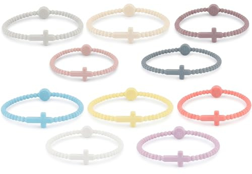 BLPRKOT 10 Pezzi Braccialetti in Silicone con 10 Croci, Bracciale con Croce Religioso Unisex, Misura 19cm, Braccialetti Elastici e Colorati per Adulti e Ragazzi, Accessori Cristiani