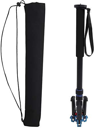 Omquot Treppiede monopiede telescopico in lega di alluminio con base stabile per macchine fotografiche, capacità di carico di 5 kg, lunghezza regolabile per gli amanti della fotografia, nero