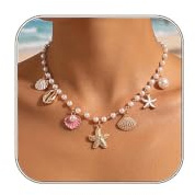 JYIXXZX Collier Femme Or Collier Pendentif Coquillage Étoile Mer Perle Plaqué Or 14K Colliers Acier Inoxydable Boho Réglable Colliers Ras de Cou Chaine Bijoux Empilés pour Femmes Été Vacances Plage