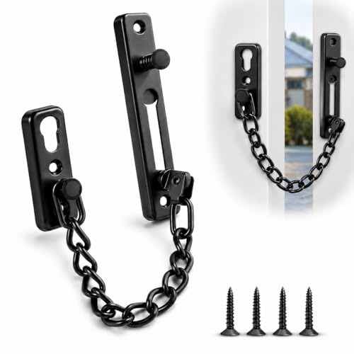 Door Security Chain Lock Heavy Duty Chain Lock for Door Safety | Spring Anti-Pry Design, 4 Mounting Screws Included for Home Apartment Hotel Indoor & Entry Door Safety