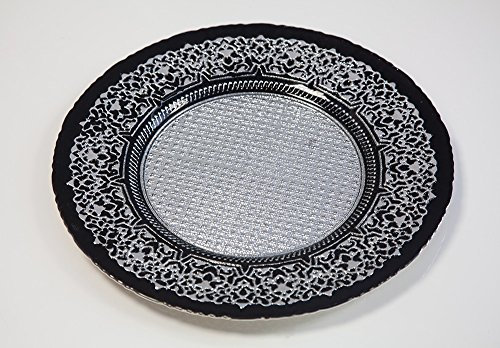 Assiette de présentation en verre 11 motifs 5 couleurs pour mariage, événements, décoration, dîner de Noël (noir argenté)