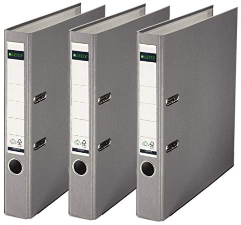 Leitz 101550xx Qualitäts-Ordner Plastik 180A mit Schlitzen A4 (schmal, grau, 3er Pack)
