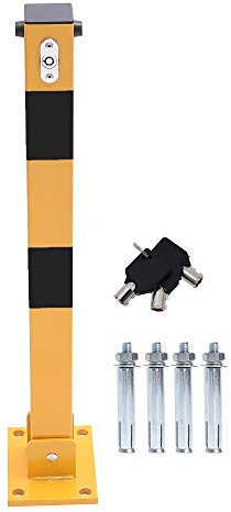 TOPWAY Parkplatzsperre Poller Parkpfosten für Autoparkplätze abschließbarer herunterklappbarer Parkplatz-Sperrpoller, Privater Parkplatz, gelbe und Schwarz, Oberes Schloss, 60cm Höhe