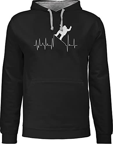 Pullover Herren Frauen Hoodie Kontrast zweifarbig - Skiurlaub Apres Ski - Snowboarding Herzschlag - weiß - S - Schwarz/Grau meliert - skifahren snowboard fun-sweatshirts wintersport snowboarder