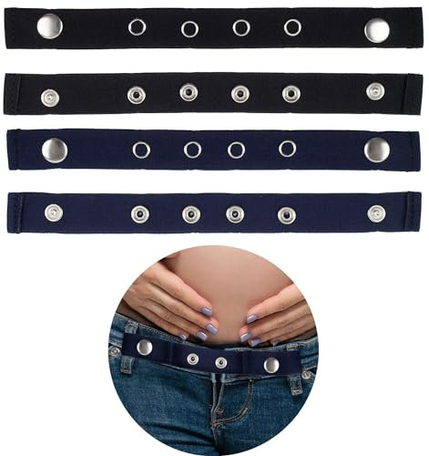 Bequeme Hosenverlängerung, 4 Pack, für Schwangere, Lieblingshosen bis zur 24. Woche nutzen, Hosenerweiterung 3 x Längen-verstellbar, bis 24 cm Bundverlängerung, starke Druckknöpfe für Gürtellaschen