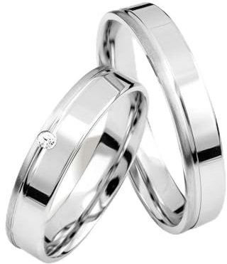 JC Trauringe Gold 333 Paarpreis Weißgold I Traumhafte Eheringe breit 4 mm I Einzigartige Partnerringe mit Gravur in edler Schatulle I 2 Hochzeitsringe Herrenring ohne & Damenring mit Stein I J187