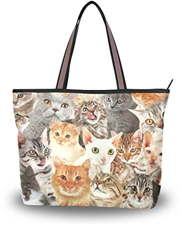 BKEOY große Damen-Handtasche / Schultertasche mit Tiermotiv, Katzenmotiv, mit Reißverschluss, Mehrfarbig - multi - Größe: Large