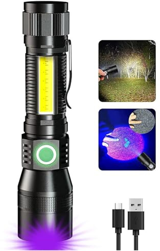 UV Flashlight Black Light, 3-in-1 Magnetic Flashlight Rechargeable, High Lumen Tactical LED Flashlight, 7 Modes Waterproof UV Light for Camping Emergencies Pet Urine Detection