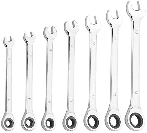 KINJOEK 7 PCS 6 mm 7mm 8mm 9mm 10mm 11mm 13 mm Ratcheting Combination Wrenches Set Metric, 12-Point Design 72-Tooth Ratchet Gear Spanner